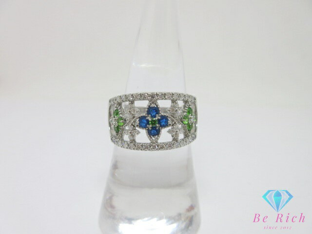 樂天商城 - Pt900 プラチナ アウイナイト 0.12ct デマントイドガーネット 0.25ct ダイヤモンド 0.42ct 付 デザイン リング 指輪 16号 鑑別書 メレ 宝石 ジュエリー アクセサリー 【中古】【送料無料】th14566