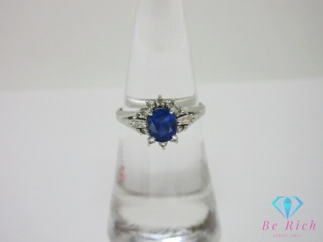 樂天商城 - Pt900 プラチナ サファイア 0.85ct ダイヤモンド 0.202ct 付 デザイン 指輪 13号 メレ 宝石 ジュエリー アクセサリー 【中古】【送料無料】 th14581