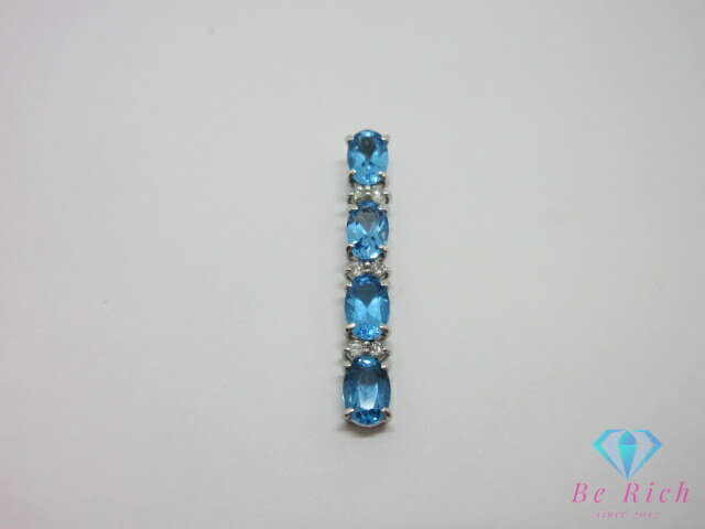 樂天商城 - K14 WG ブルートパーズ ダイヤモンド 0.12ct 付 デザイン ネックレス ペンダント トップ ヘッド 14金 585 宝石 ジュエリー アクセサリー 【中古】【送料無料】 th14613