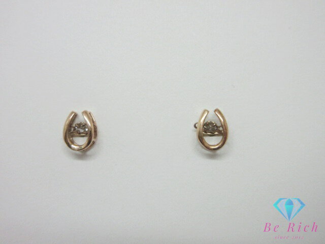 樂天商城 - K10 PG ダイヤモンド 0.02ct 付 馬蹄 ホースシュー モチーフ デザイン スタッド ピアス 10金 ピンク ゴールド ジュエリー アクセサリー 【中古】【送料無料】th14617
