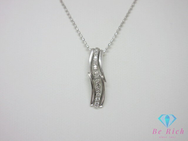 Pink - K18 WG ダイヤモンド 0.10ct 付 デザイン ネックレス ペンダント 18金 750 ホワイト ゴールド メレ 宝石 ジュエリー アクセサリー 【中古】【送料無料】th14929