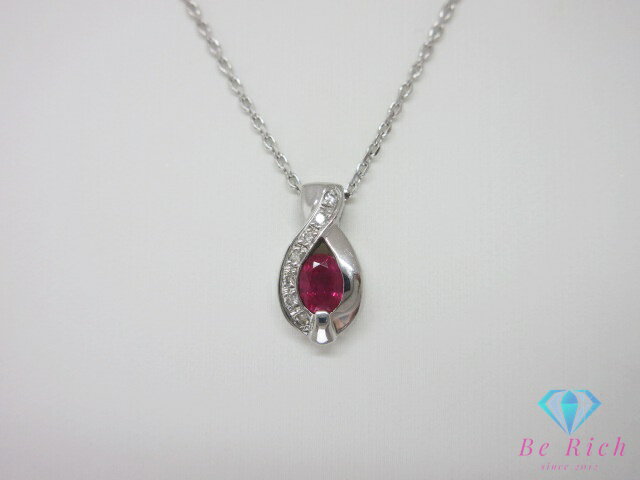ジュエリーマキ PWG9 K9 WG ルビー 0.35ct ダイヤモンド 0.04ct 付 デザイン ネックレス ペンダント 9金 メレ 宝石 ジュエリー アクセサリー 【中古】【送料無料】th14964