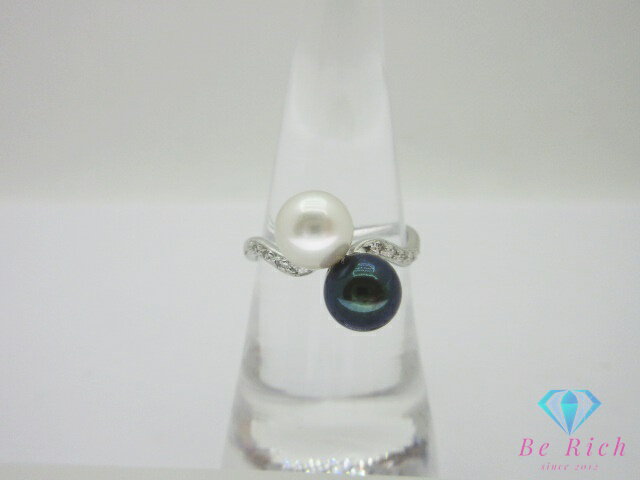 Pt900 プラチナ パール 真珠 7mm 珠 ダイヤモンド 0.045ct 付 デザイン リング 指...