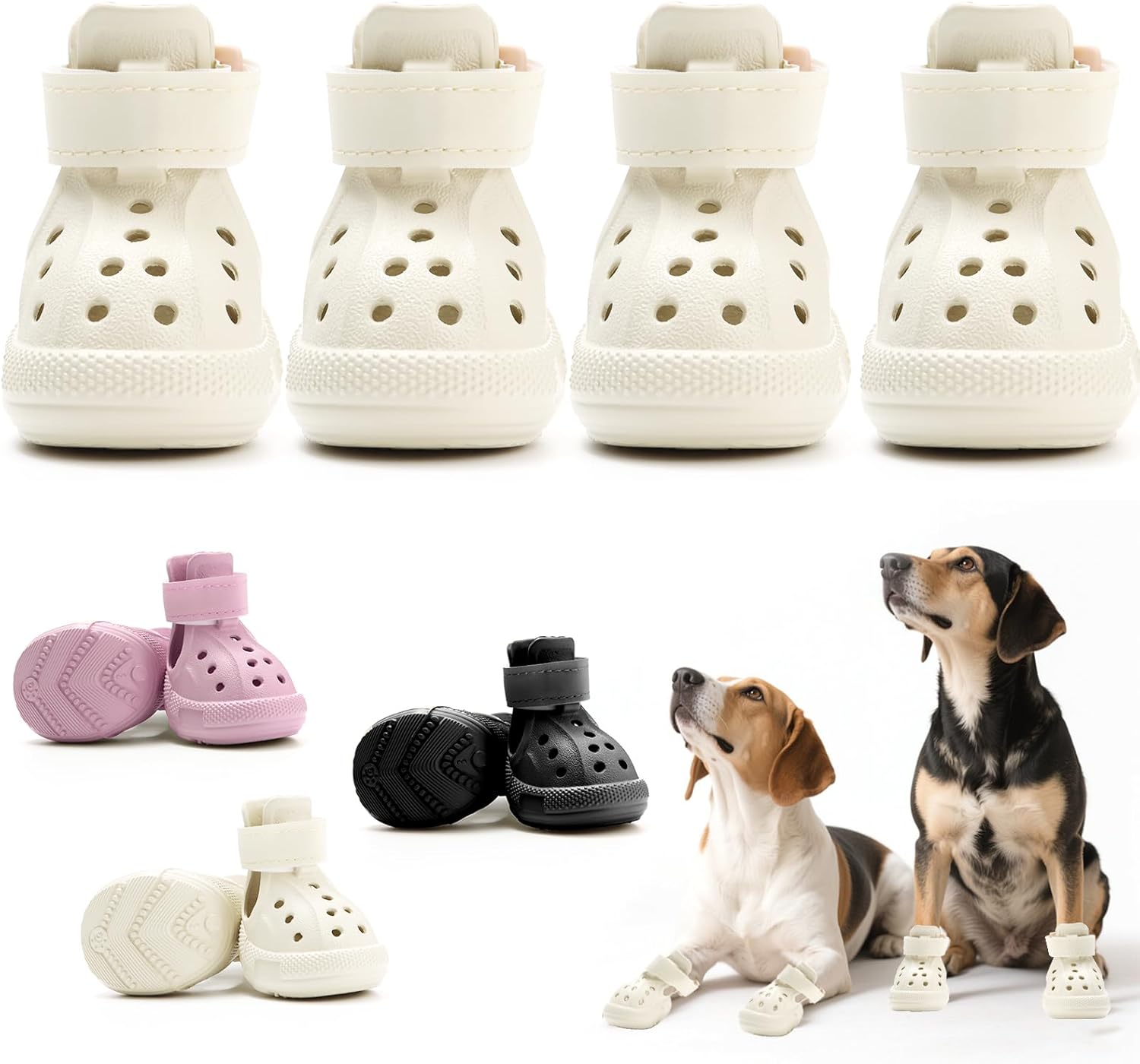 犬靴 犬用ブーツ ドッグシューズ 犬用サンダル 春夏用 軽量通気 メッシュ 抗菌防臭 柔らかく快適 履かせやすい 脱げにくい 肉球保護 滑り止め 散歩 雨の日 防水 介護 傷舐め防止 夜間反射テープ付 小&中&大型犬 5サイズ 4個セット