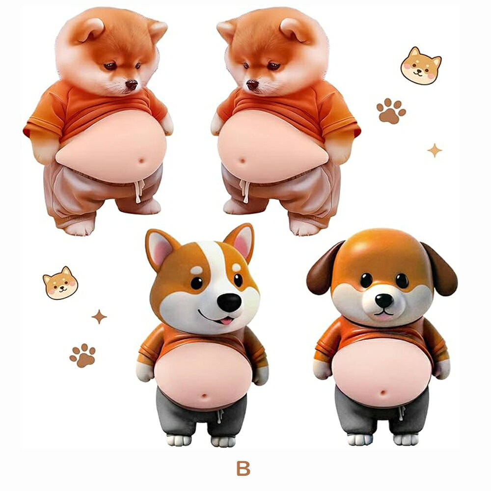 ぷにぷに おなか シール お腹 3D 立体 ステッカー スクイーズ 猫 犬 癒し 柴犬 三毛猫 柔らかい もちもち デコシール ストレス解消 グッズ 車 スマホケース デコレーション ぽっちゃり クッションステッカー ぷっくりお腹 ドアガード 壁 衝突防止 bernice2021-10001125 新生活雑貨屋 サンプル画像3