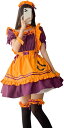 ハロウィン メイド服 オレンジ コウモリ コスプレ ハロウィン 仮装 レディース エプロン カチューシャ 衣装 可愛い 大人用 ワンピース 7点セット ニーハイソックス付き