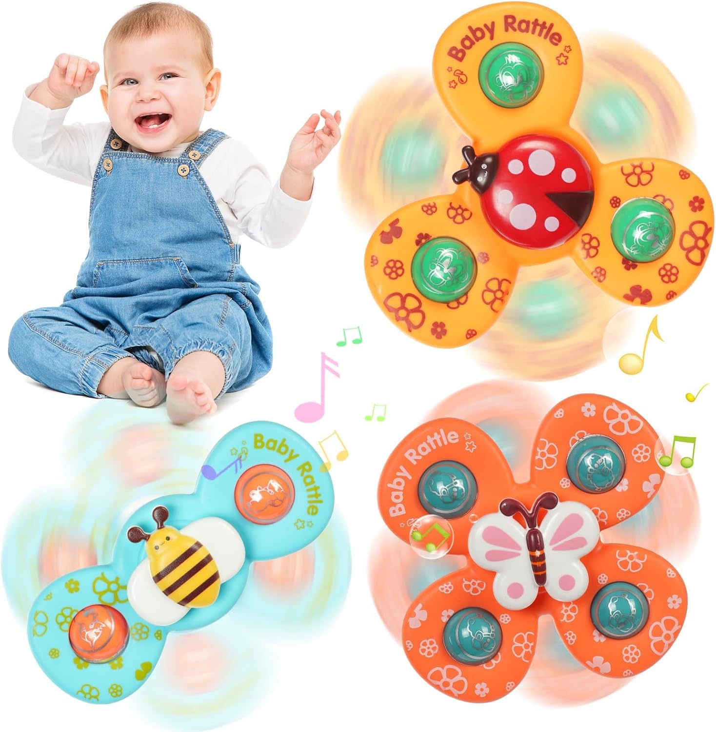 ハンドスピナー 赤ちゃん 玩具 よく回る 知育玩具 赤ちゃん スピナー お風呂 水遊び おもちゃ 0歳~3歳 人気 誕生日プレゼント かわいい昆虫 3個入