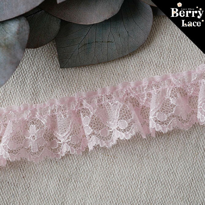 Rakuten - 【 アウトレット* ハギレ】◇ ラッセル レース◇ 小花フリルB* ピンク 1m巻き