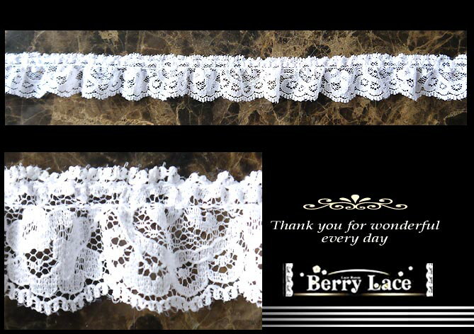 【 アウトレット* ハギレ】◆ ラッセル◆ からくさ* フリル* 白*1m巻き レース
