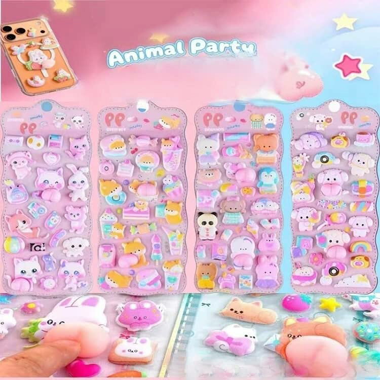 ぷにぷに おしりシール 4枚セット 3D 立体 ステッカー 女の子 泡棉 カートゥーン かわいい キッズ ぷくぷくシール ぷっくり 子供用 ピンク ごほうびシール 交換シール シール集め 可愛い デコレーション DIY プレゼント berrymarble-10063965 ベリーマーブル サンプル画像2