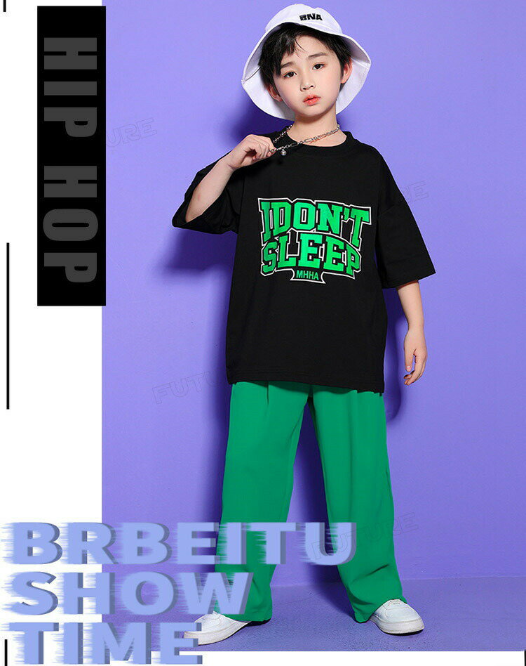 キッズ ダンス 衣装 セットアップ 女の子 緑パンツ ヒップホップ 男の子 ゆったりtシャツ ジャズダンス ワイドパンツ 韓国 k-pop衣装 半袖 キッズダンス衣装 かっこいい ワイドパンツ 男女兼用 子供 ステージ 衣装 ジュニア 応援団 イベント 発表会 演出服 団体服 110 180cm 2