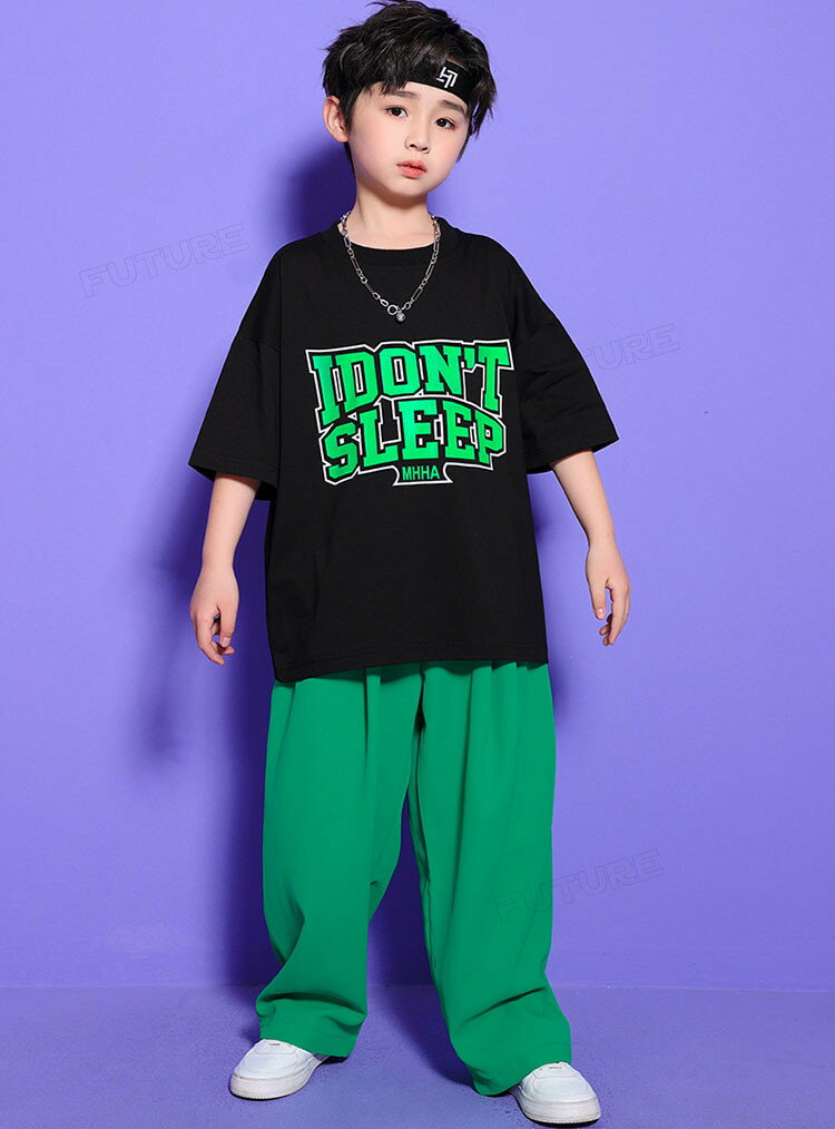 キッズ ダンス 衣装 セットアップ 女の子 緑パンツ ヒップホップ 男の子 ゆったりtシャツ ジャズダンス ワイドパンツ 韓国 k-pop衣装 半袖 キッズダンス衣装 かっこいい ワイドパンツ 男女兼用 子供 ステージ 衣装 ジュニア 応援団 イベント 発表会 演出服 団体服 110 180cm 3