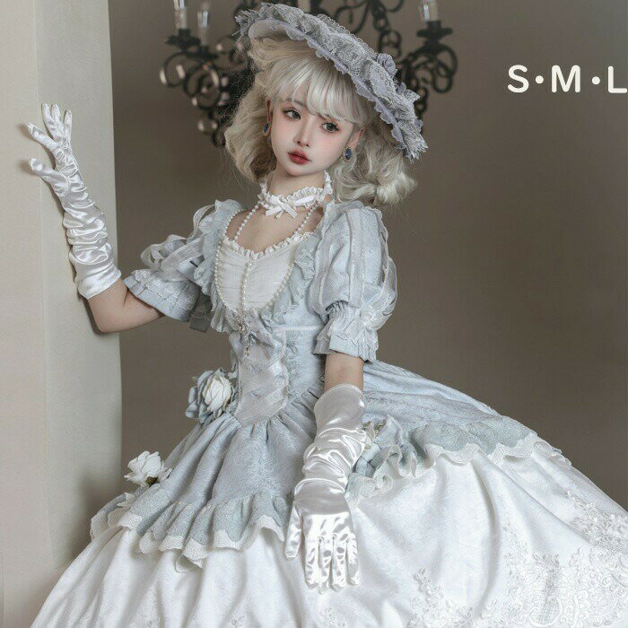 樂天商城 - ロリータ 可愛い 萌え萌え リボン ワンピース Lolita ロング丈 レディース コスチューム お嬢様 パーティー 仮装 演出 ステージ 学園祭 文化祭 イベント ブルー S M L