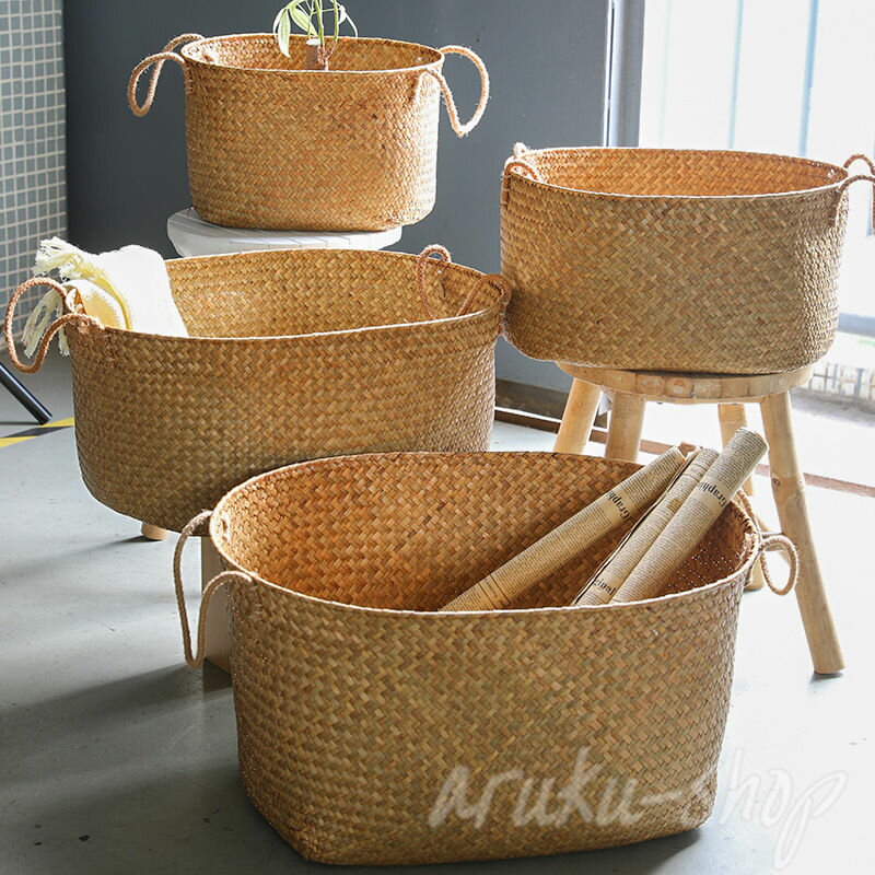 ss期間・10 バスケット かごバスケット 収納 4サイズ ランドリー かご 洗濯かご 大容量 草編み カゴ バスケット 脱衣かご ナチュラル 大きい ランドリーバック ランドリーカゴ 収納カゴ 収納ケース アジアン 雑貨 夏休み 花火 お盆り 荷物入れ バリ雑貨