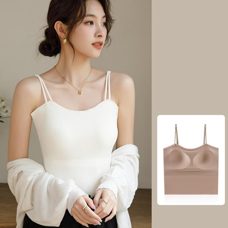 カップ付き キャミソール カップ入 カップ入 リブ ブラキャミ ノンワイヤー ブラト...