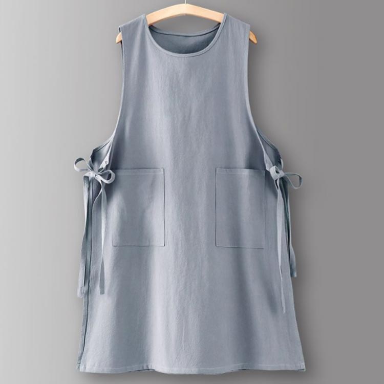 ノースリーブ エプロン ミドル丈 エプロンドレス おしゃれ 可愛い ポケット付き ナチュラル 側スリット入り 北欧 ドレスエプロン 幼稚園 可愛い 保育士 割烹着 エプロンワンピース シンプル 美容師 コットン 無地 かぶり ポケット付き 汚れ防止 作業 ギフト