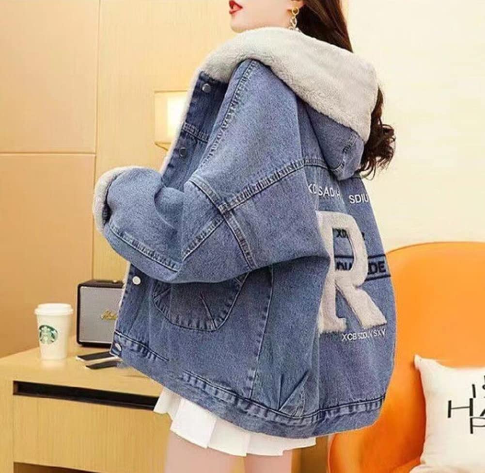 乐天商城 - デニムコート レディース 秋冬服 ジージャン 裏起毛 ボアジャケット ゆったり 防寒 アウター 英字プリント デニムジャケット もこもこ 厚手 あったか