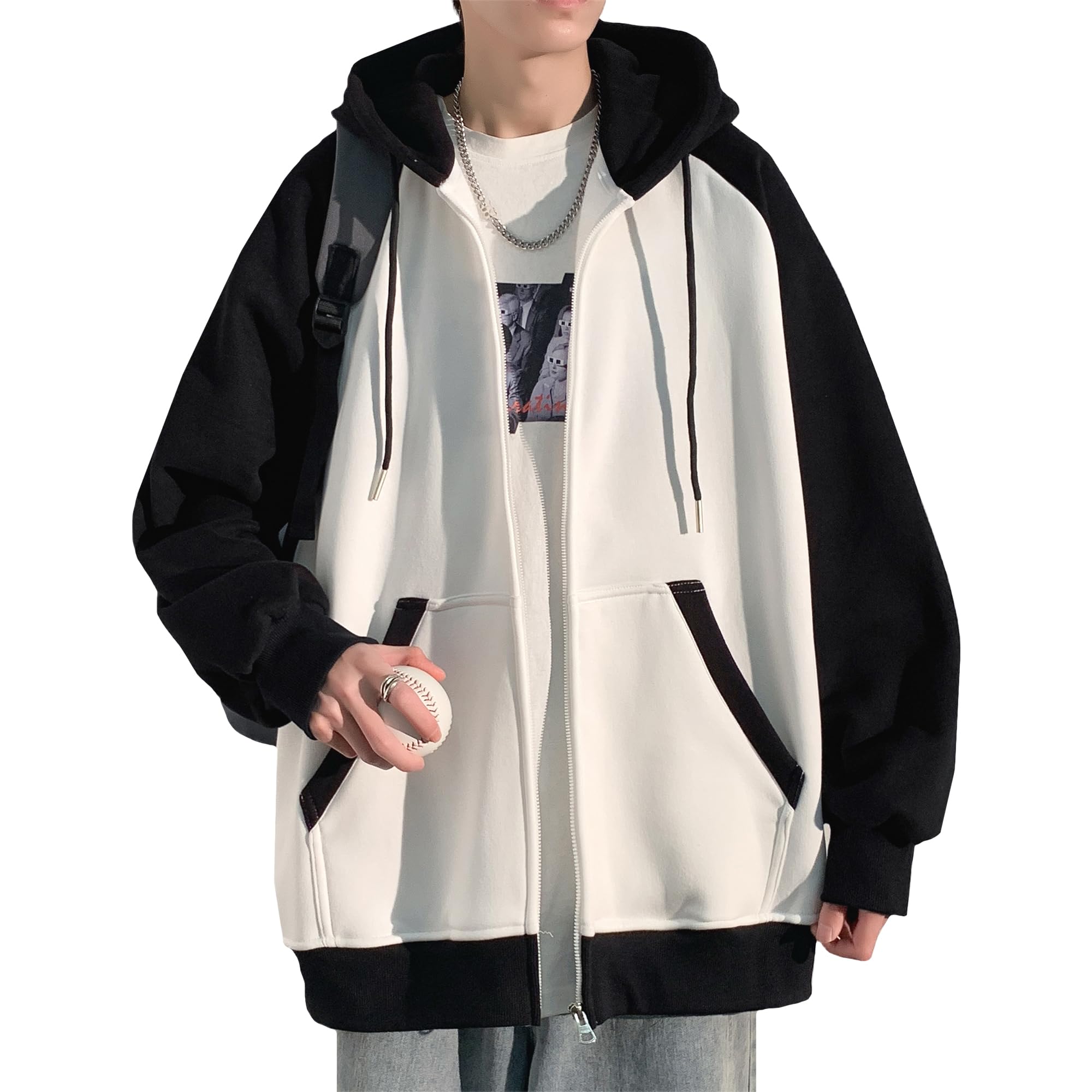 ジップパーカー メンズ 秋服 フルジップ ラグランぱーかー 大きいサイズ 上着 かっこいい ジップアップパーカー フード付き トレーナー ZIP ライトアウター オシャレ 服 配色切替 秋 冬 春