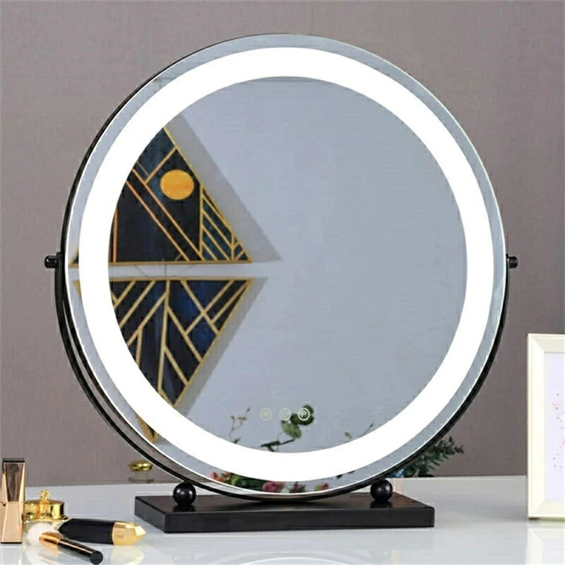 eightyone 化粧鏡 卓上鏡 LEDミラー 女優ミラー 大型 明るさ調節可能 三色照明モード 丸型 化粧ミラー ..