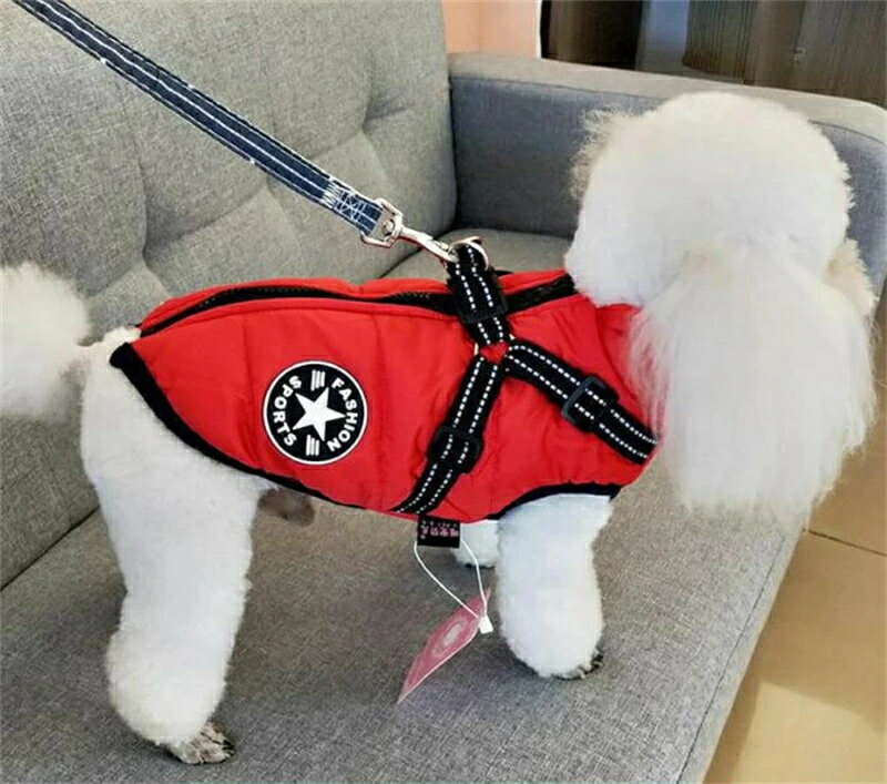 犬 服 冬 ドッグウェア ハーネス一体型 ペット 服 犬服 ベスト 背中開き 小型犬 中型犬 洋服 防寒コー..