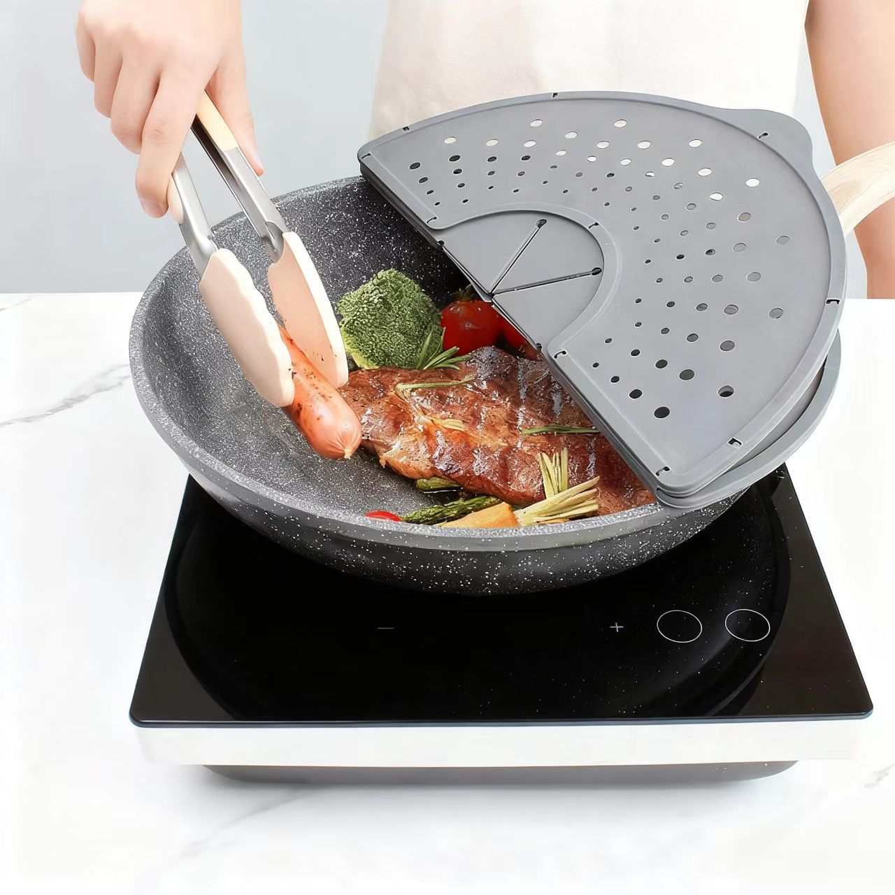 Rakuten - Syiou はね防止カバー シリコン製 【22～30cm対応】 ハンドミキサー 食洗機対応 耐熱250℃ ハンドミキサー フライパンカバー フライパンカバー 揚げ物炒め物OK 鍋蓋 ボウルカバー レンジガード IH 薄型 コンパクト フタ