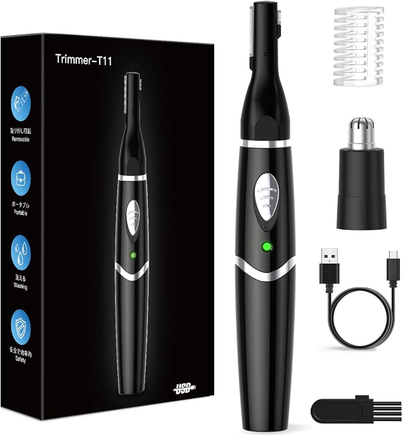 眉毛シェーバー メンズ USB充電式 鼻毛カッター & レディース 眉毛カッター 顔剃り 産毛剃り エチケットカッター 耳毛カッター 耳毛処理 まゆげそり メンズ IPX7防水 水洗い (ブラック)