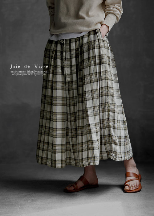Rakuten - 【送料無料】Joie de Vivre フレンチリネン先染めタータンチェックリボンタックスカート