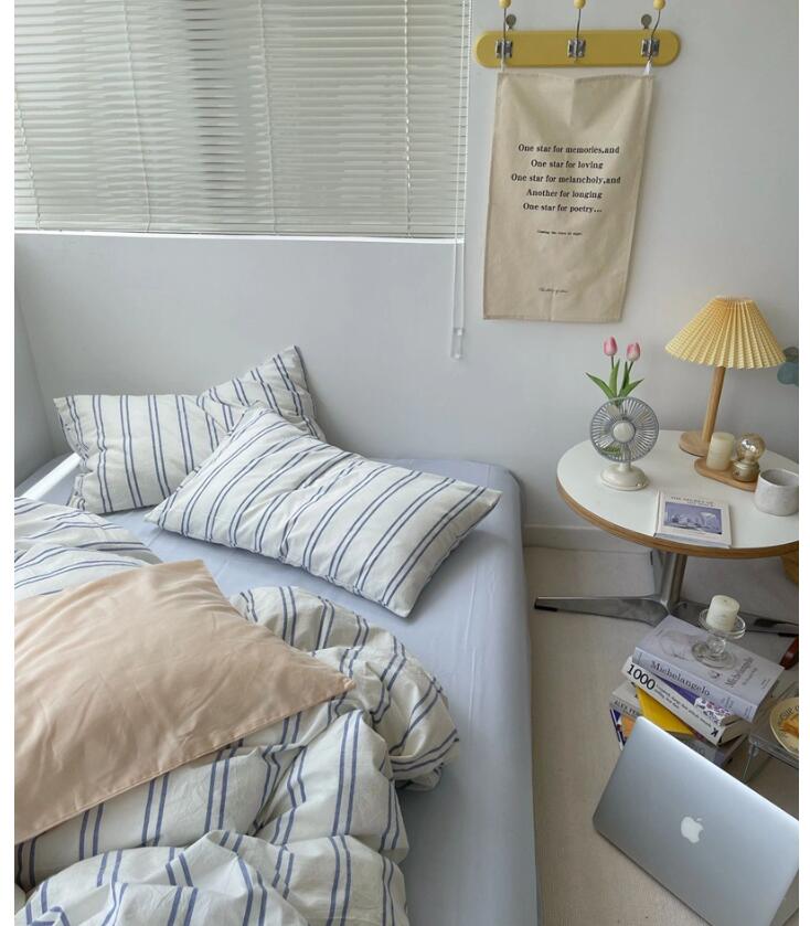 送料無料 布団カバーセット ブルー 緑 ピンク ストライプ柄 北欧 ins風 綿100％ 通気性 柔らか 四季通..