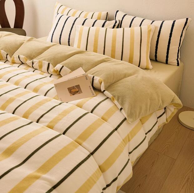 送料無料 布団カバーセットストライプ柄 洋式・和式 優しい肌触り 厚手 ふわふわ フランネル 冬用 シン..
