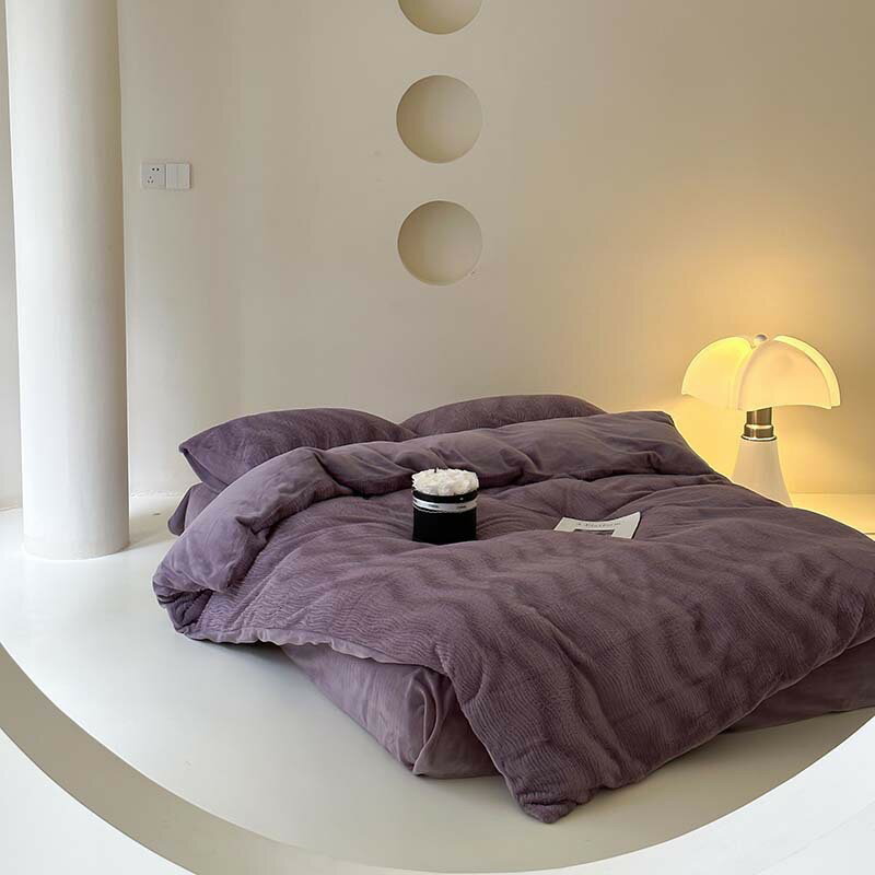 送料無料 布団カバーセット 北欧 超暖かい 洋式・和式 ふわふわ 冬用 ダブル 厚手 フランネル 4点セッ..