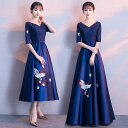 送料無料 パーティードレス ミモレ丈 刺繍 サテンドレス レディース ワンピース カクテルドレス 演奏会ドレス ピアノ 発表会 大人 母親 演奏会 司会 卒業式 女子会 二次会 ドレス 披露宴 発表会 お呼ばれ フォーマル ステージドレス 20代 30代 40代 合唱ドレス