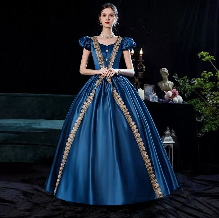 送料無料 貴族 ドレス 上品 お姫様ドレス プリンセスライン バルーンスリーブ 礼服 中世貴族風 宮廷装 演劇 ステージ演出服 オペラ声楽 背中編み上げ ロングドレス 舞台 王族服 司会 ヨーロッパ風 カラードレス ハロウィン オペラ声楽 撮影 パーティードレス 演奏会 舞台衣装