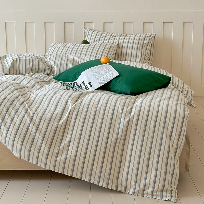 布団カバー ボックスシーツタイプ 北欧 ストライプ 綿100％ ダブル クイーン 枕カバー 寝具カバーセッ..