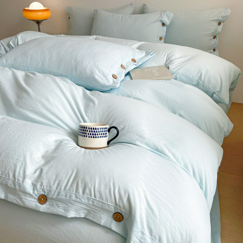 布団カバーセット 3点セット 4点セット夏用 北欧 ボタン式デザイン 可愛い 優しい肌触り 通気 無地 ins..