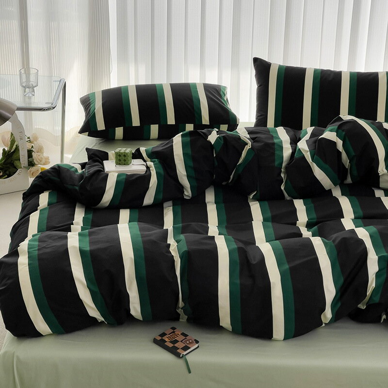 布団カバーセット北欧 おしゃれ ストライプ 綿100% 韓国 3点セット 4点セット 優しい肌触り 通気 無地 ins風 シングル ダブル クイーン 枕カバー 寝具カバーセット 丸洗いOK 安心 清潔 柔らか 四季通用 お洒落 寝具 寝室 大人 インテリア 新生活 ベッド用品