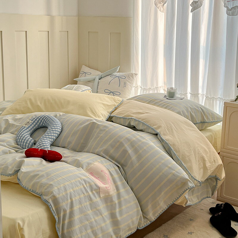 布団カバーセット 北欧 ストライプ柄 韓国風 可愛い 寝具カバーセット 綿100% 3点セット 4点セット 優..