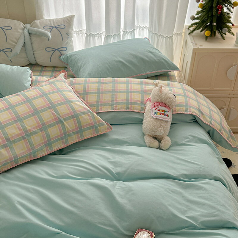 布団カバーセット 北欧 チェック柄 韓国風 可愛い 寝具カバーセット 綿100% 3点セット 4点セット 優し..