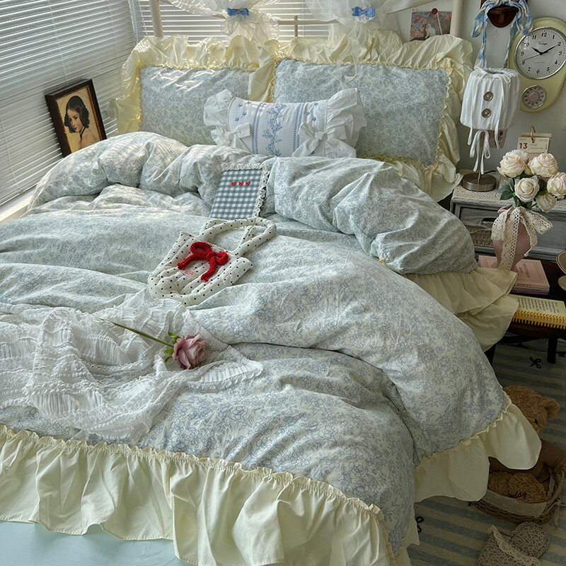 子供 布団カバーセット シングル 花柄 姫系 フリル 可愛い 韓国風 寝具 掛け布団カバー 3点セット 4点..