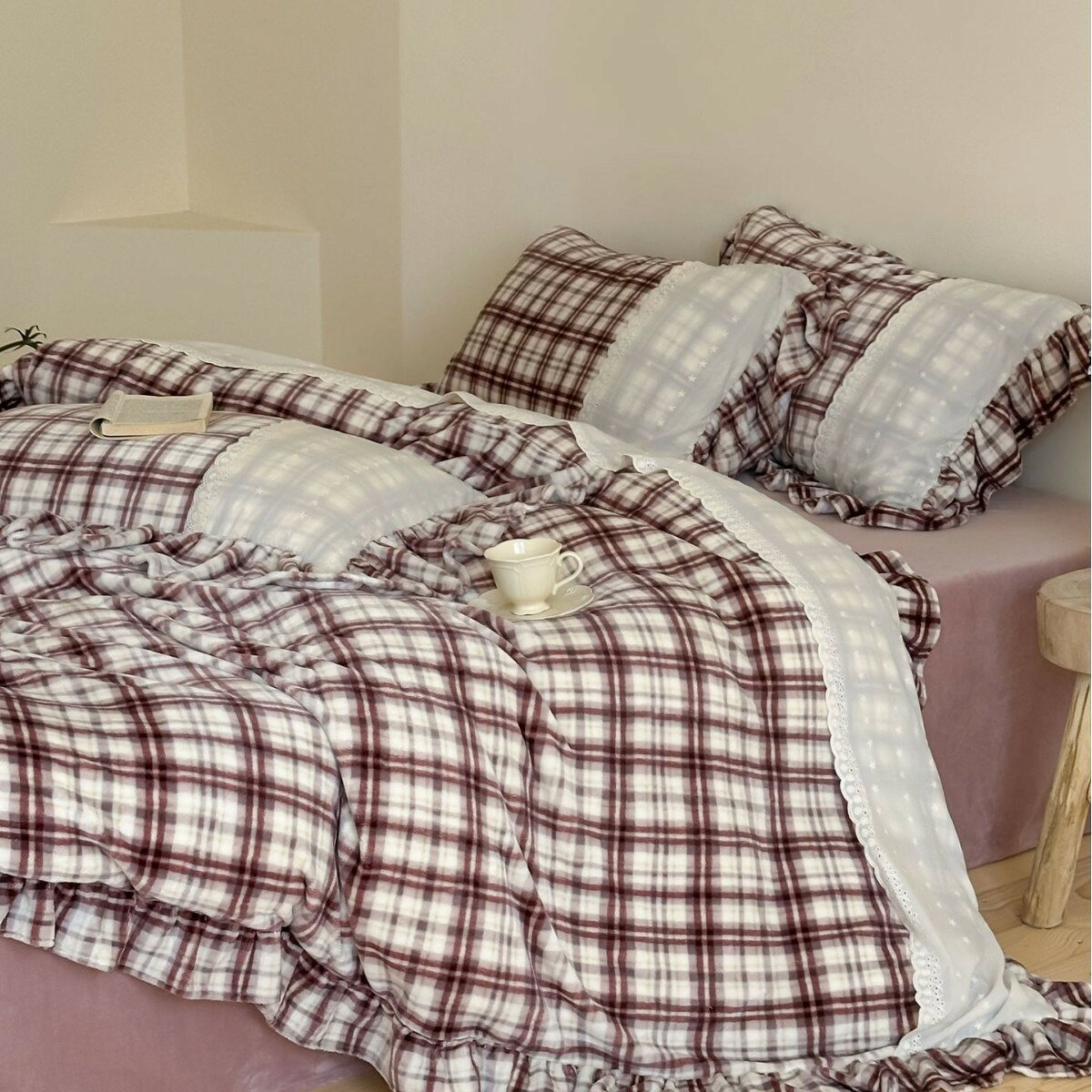 布団カバーセット チェック柄 北欧風 洋式・和式 高級感 フランネル ダブル クイーン ふわふわ 冬用 暖..