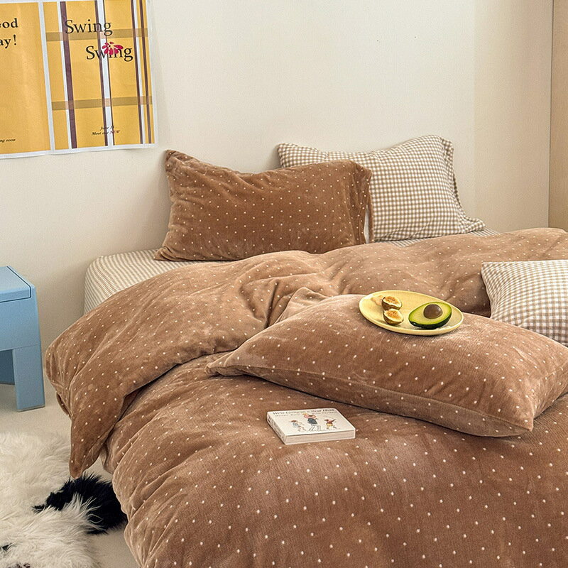 送料無料 布団カバーセット 冬用 可愛い ドット柄 フランネル 暖かい ふわふわ 肌に優しい 洗える 防寒..