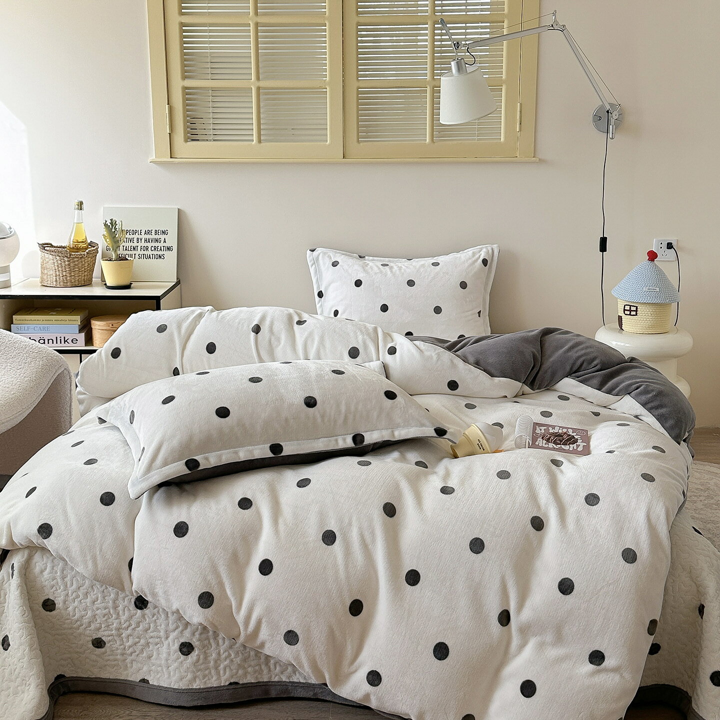 布団カバーセット 韓国風 可愛い 3点セット 水玉柄 シングル 秋冬 ふわふわ 暖かい 防寒対策 子供 大人..