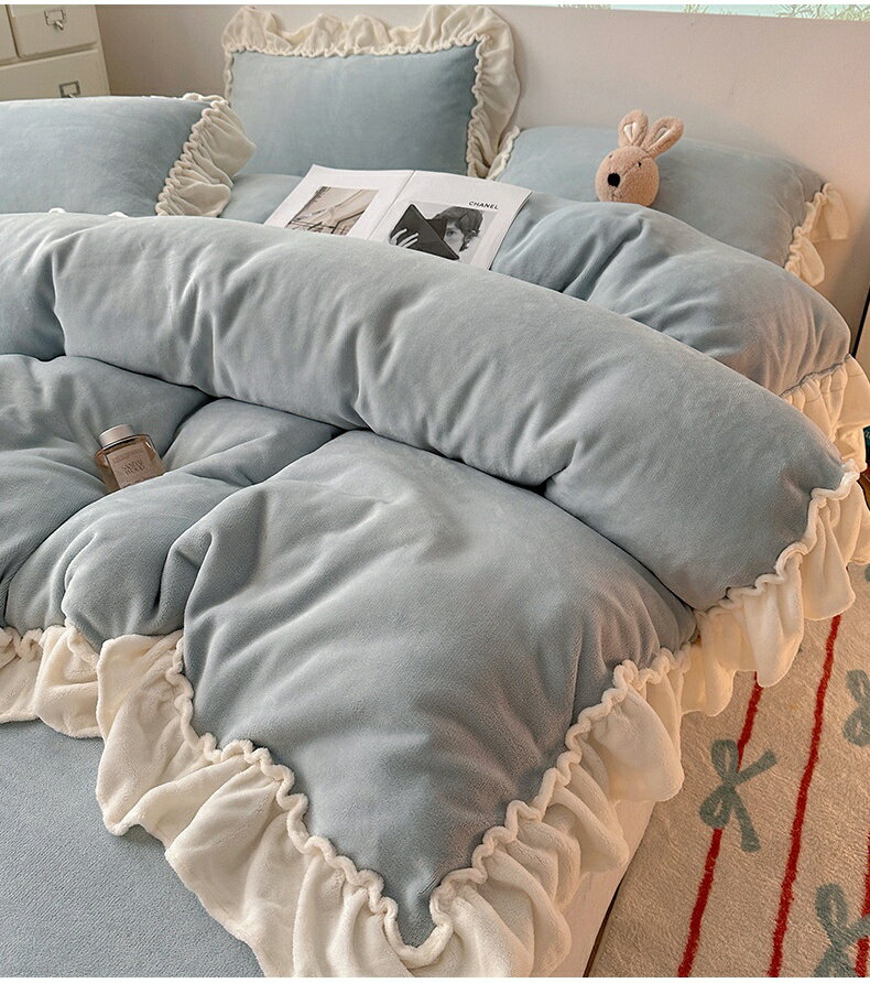 寝具カバーセット 4点セット 可愛い 韓国風 フリル付き シングル セミダブル ダブル クイーン 厚手 ふ..