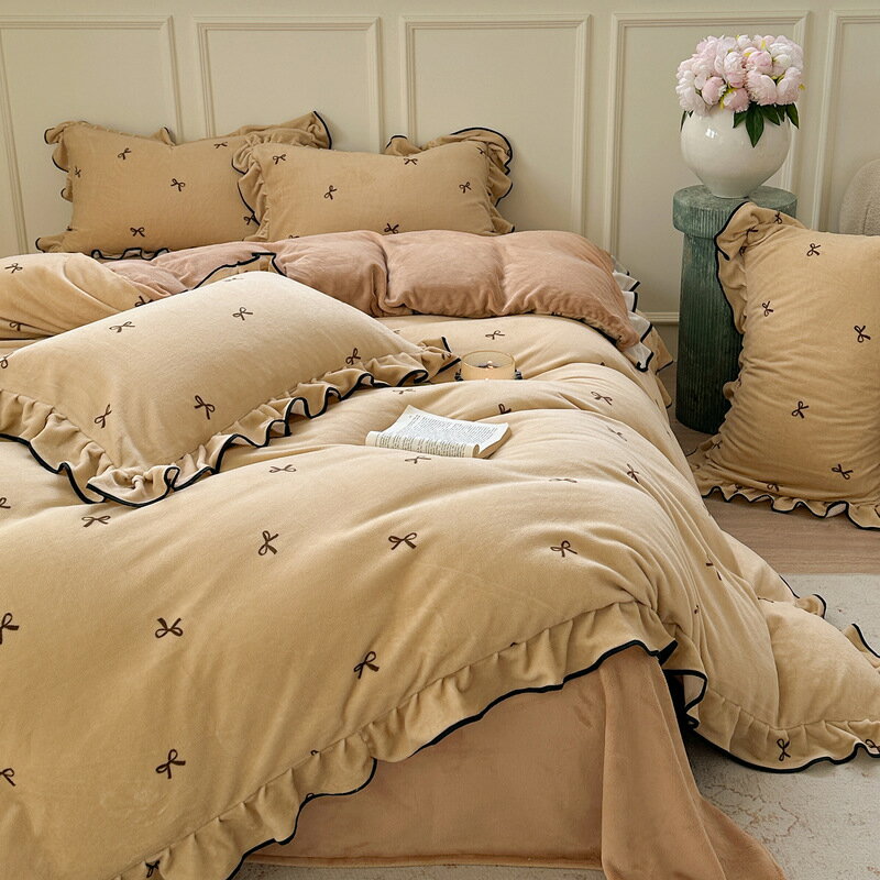 布団カバーセット 4点セット 可愛い 韓国風 フリル付き 姫系 子供 大人冬用 暖かい ダブル クイーン キ..