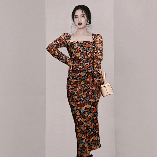 花柄ワンピース タイトワンピース 韓国風 長袖ワンピース プリント花柄 オシャレ ロングワンピース 細身 着痩せ 韓国風ワンピース 30代 送料無料 花柄ワンピース タイトワンピース 韓国風 長袖ワンピース プリント花柄 オシャレ ロングワンピース 細身 着痩せ 韓国風ワンピース 30代 送料無料