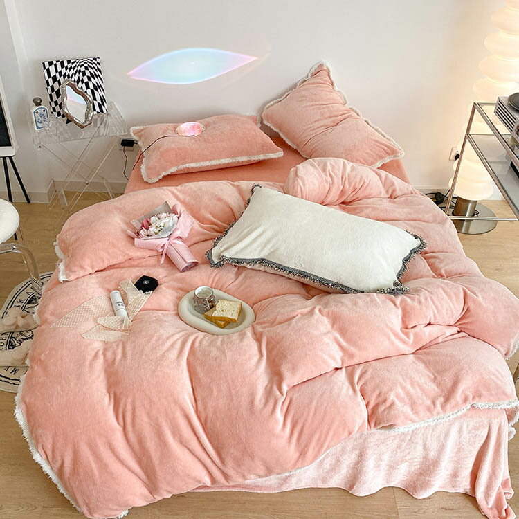 6色選択可 布団カバー ピンク 韓国風 冬 フランネル 布団カバーセット 敷カバーセット 掛カバー 3点セット 4点セット シングル ダブル 寝具 枕カバー ブルー 水色 グリーン ピンク イエロー グレー ベッド用品 送料無料