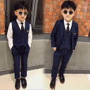 子供スーツ 4点セット ジャケット+ベスト+ズボン+ネクタイ 男の子スーツ 入学式 卒業式 ネイビー タキシード 礼服 結婚式 子供服 子どもスーツ 紺色 キッズスーツ ピアノ発表会 演奏会 90~160cm 送料無料