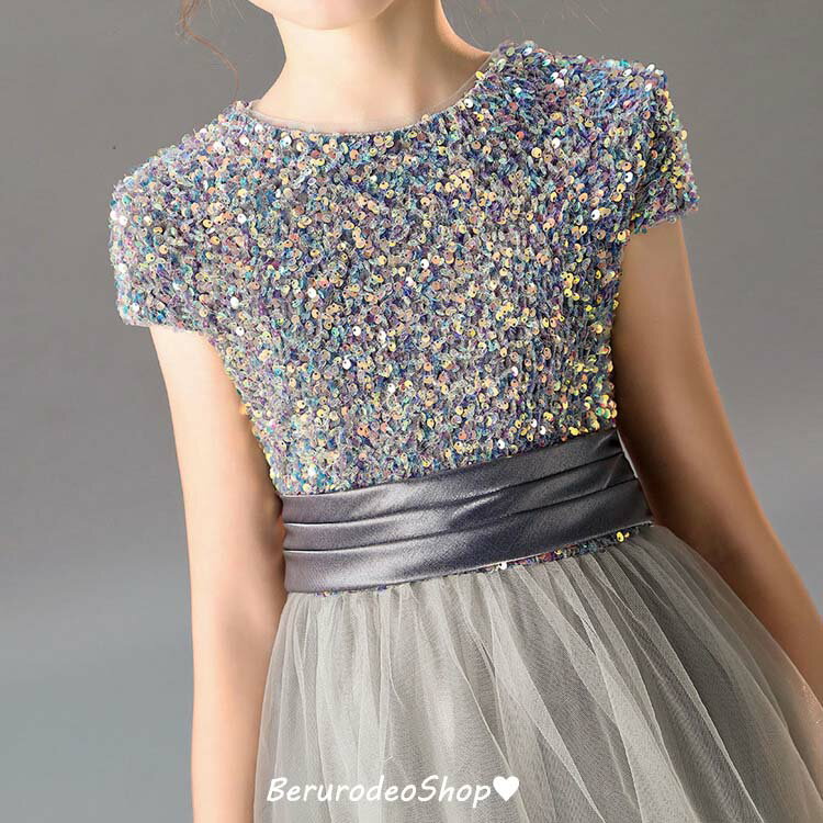 送料無料 ピアノ発表会ドレス ロングドレス スパンコール キラキラ 子供ドレス キレイめ グレーブラック ワイン赤 ネイビー 全4色 女児ドレス 女の子ドレス 演奏会ドレス キッズドレス フォーマル チュール 100 110 120 130 140 150 160 3