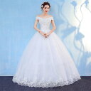ウェディングドレス オフショルダー Vネック ロングドレス 結婚式 白 ホワイトドレス ロング丈 花嫁ドレス ブライダルドレス Aライン 海外挙式 ウェディング...