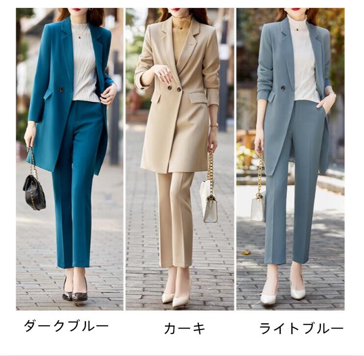 送料無料 レディーススーツ ロング丈ジャケット 事務服 パンツスーツ スーツセット...