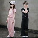 送料無料 子供服 セットアップ キッズ 女の子 春夏 2点セット 上下セット Tシャツ 半袖 ガウチョパンツ 無地 ジャージ キッズ 運動着 おしゃれ 可愛い ...